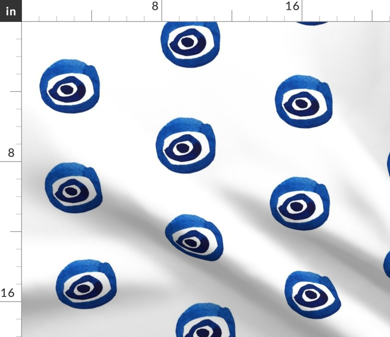 Evil Eye Luck Watercolor Turkey Greek White Blue Mod Circle Custom Printed Fabric by Spoonflower Various Fabrics by the Yard or Fat Quarter